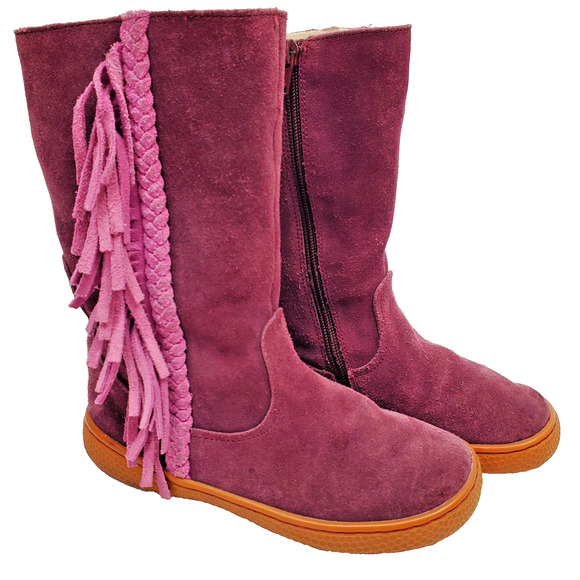 Livie And Luca Boots Girls 1Y Fringe Leather Suede Western Fleece Mid Calf Shoes - Picture 1 of 5